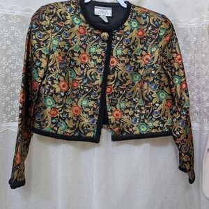 Talbots Black Multicolor Floral Blazer